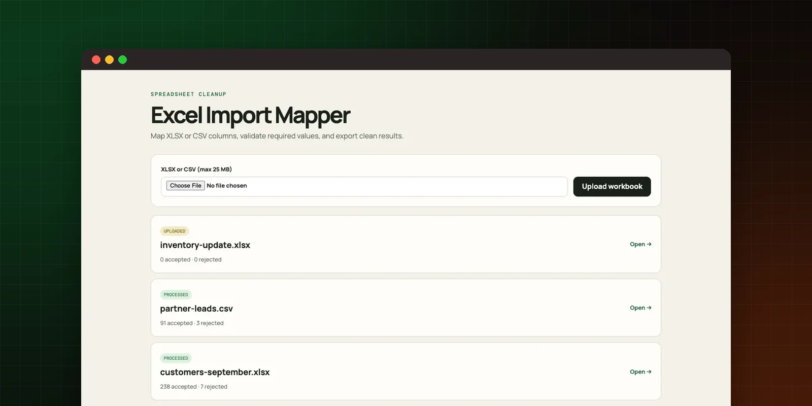 Aperçu de Excel Import Mapper