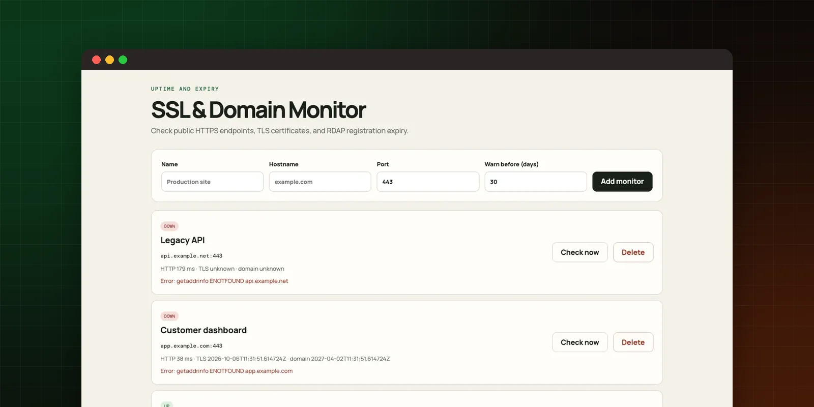 SSL & Domain Monitor-Vorschau