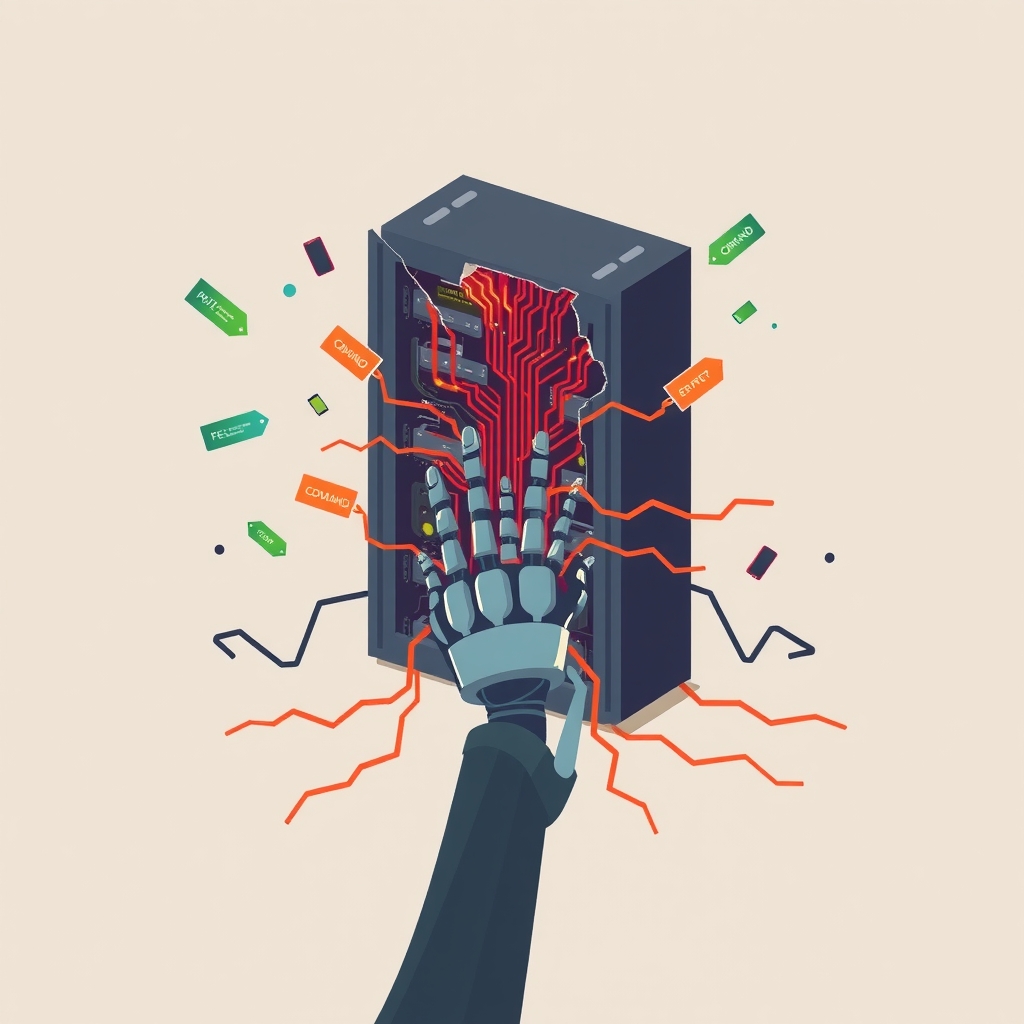 Illustration eines Server-Einbruchs mit KI-Elementen
