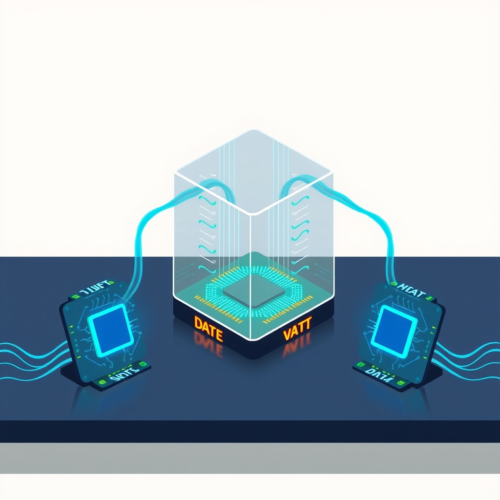 Illustration of bi-directional data flow between two processor units.