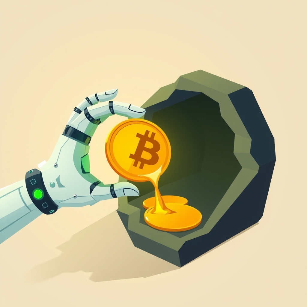 Une main robotique perdant des crypto-monnaies dans le vide