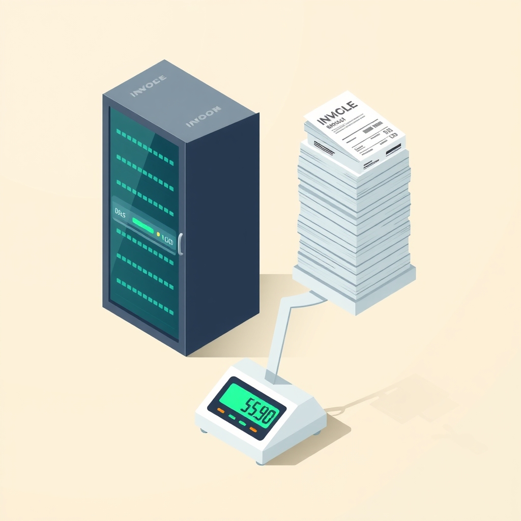 Illustration comparing server infrastructure and cost invoices