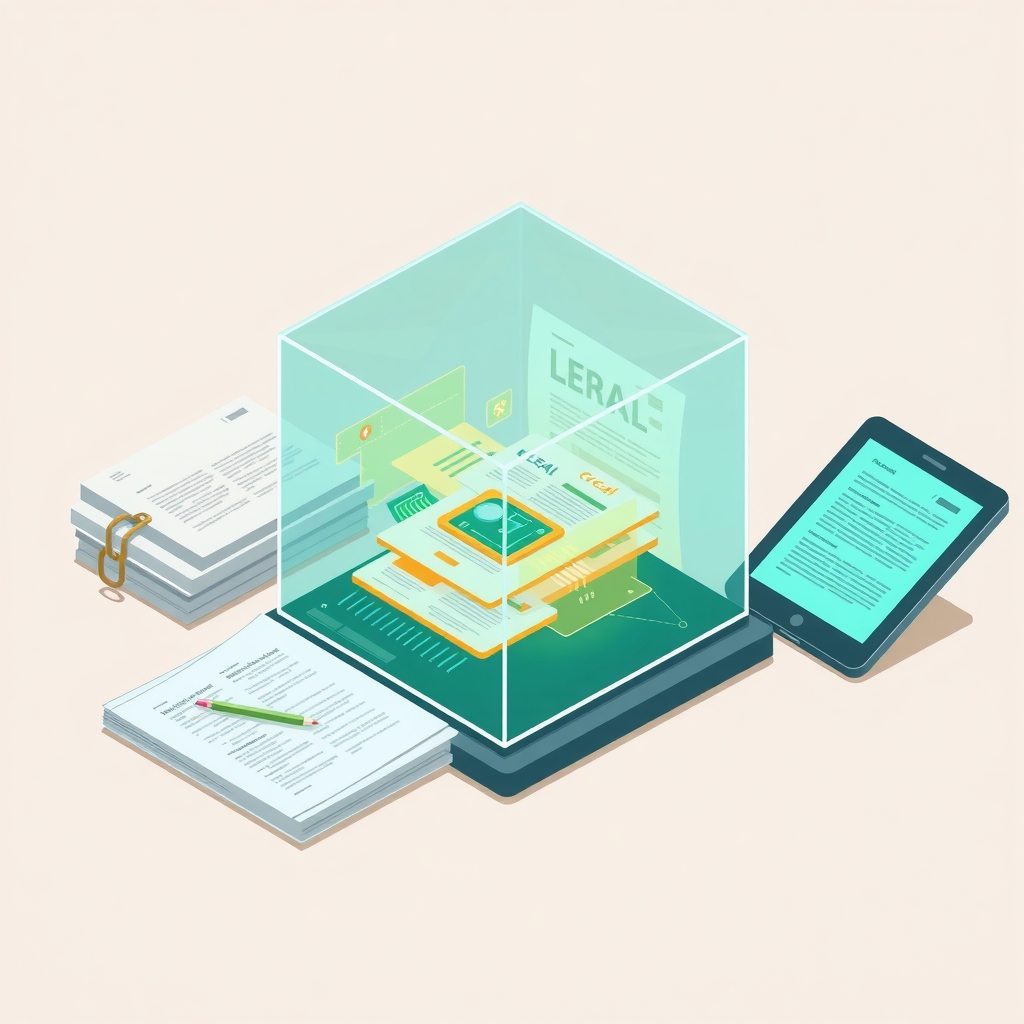 A glass cube with glowing circuits and documents representing agentic compliance architecture.
