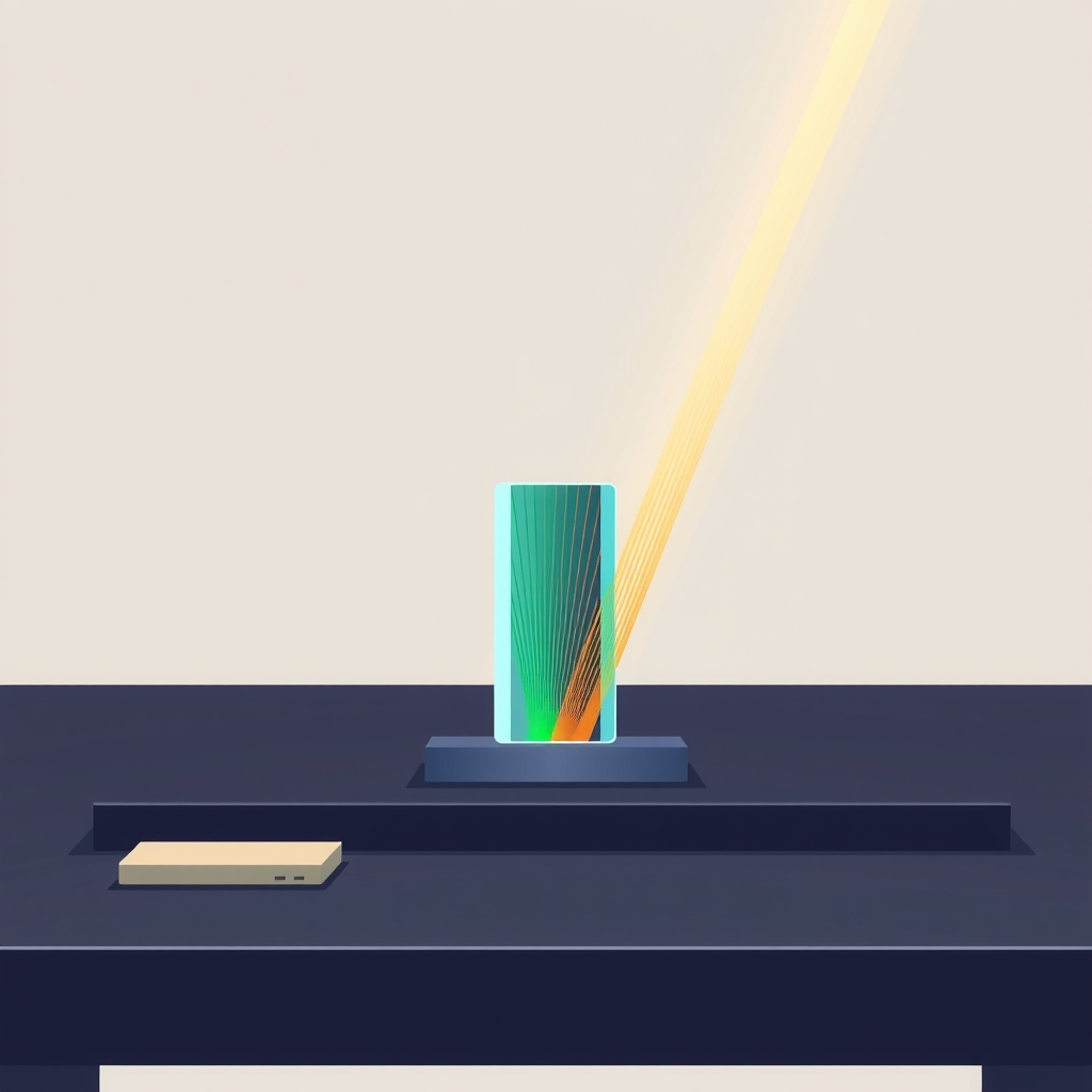Un prisma de vidrio dividiendo la luz en hilos de colores que representan el enrutamiento de modelos