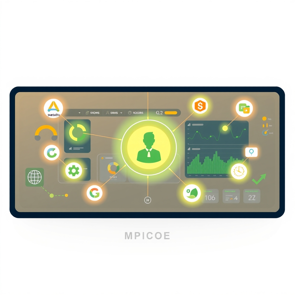 Digitale Illustration eines KI-Agenten, der sich mit Enterprise-Software-Tools verbindet
