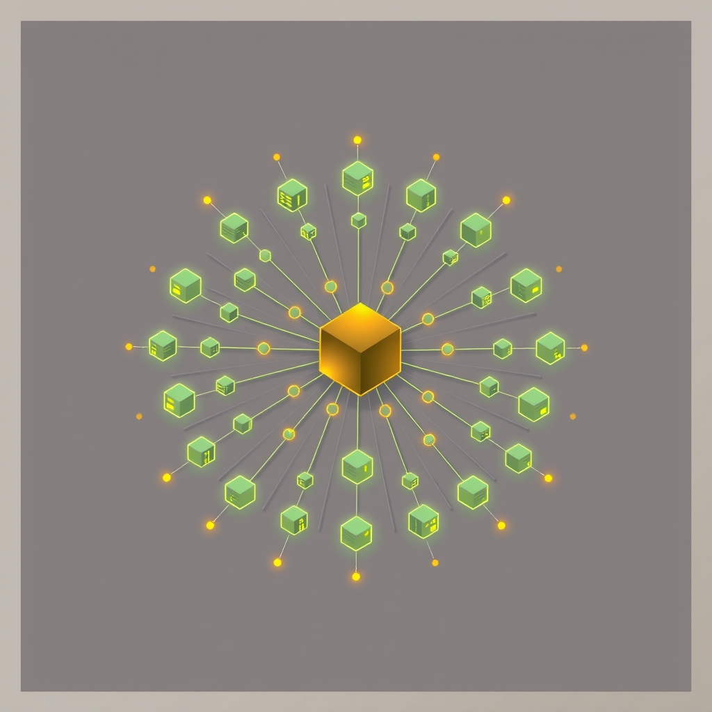 Illustration verteilter Datenbankknoten, die sich von einem zentralen Punkt ausbreiten
