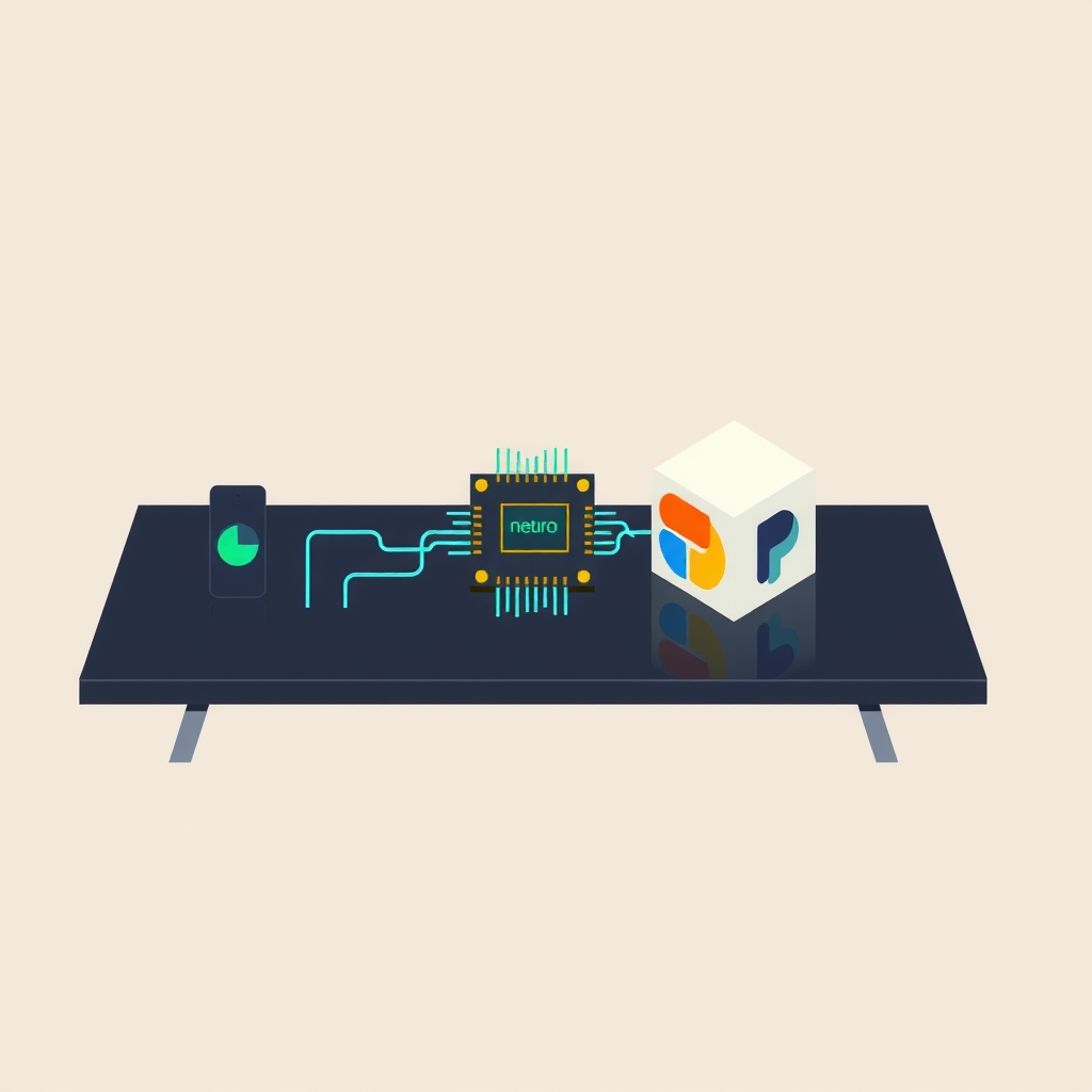 Illustration eines neuronalen Chips, der direkt mit einem PyTorch-Würfel verbunden ist