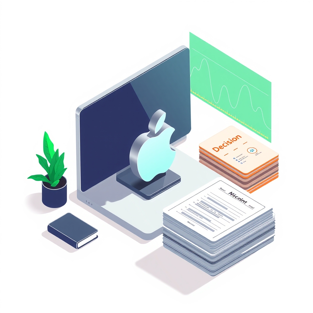 Logo Apple bên cạnh sóng âm thanh và các thẻ quyết định đại diện cho xử lý AI cục bộ.