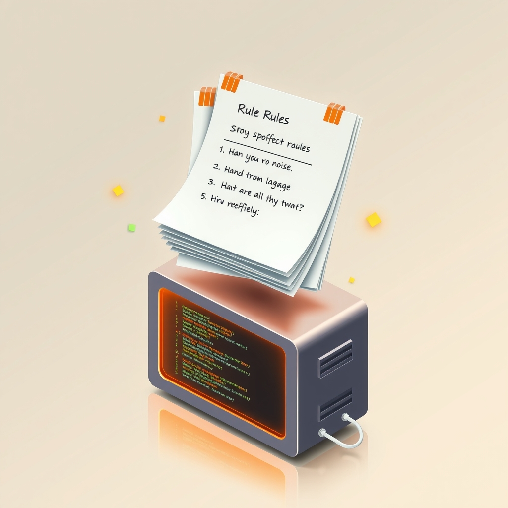 Ilustración de directrices aprendidas flotando sobre una terminal de código