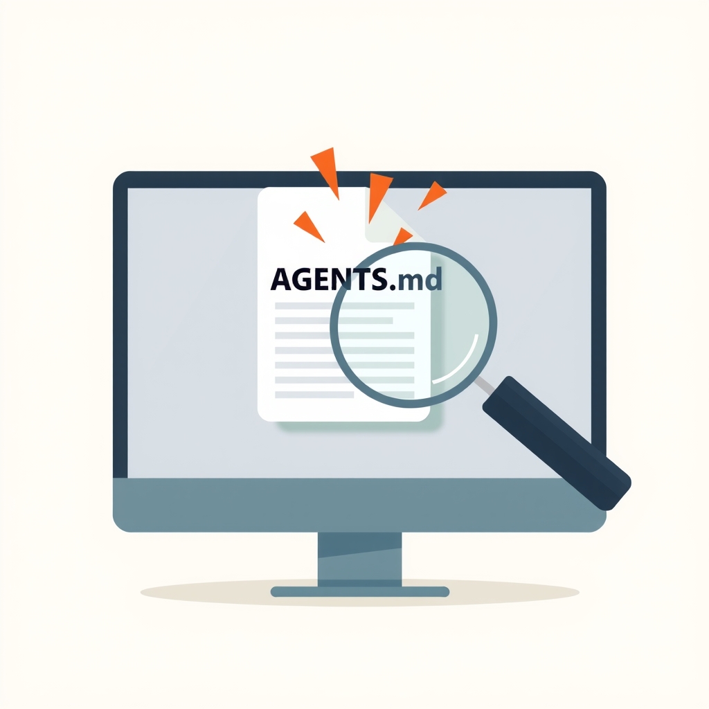 Lupa inspeccionando un archivo AGENTS.md malicioso en una pantalla
