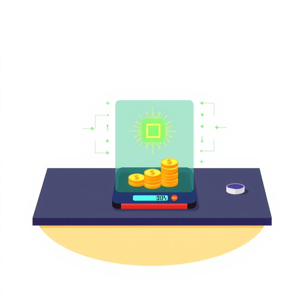 A scale comparing money and a microchip