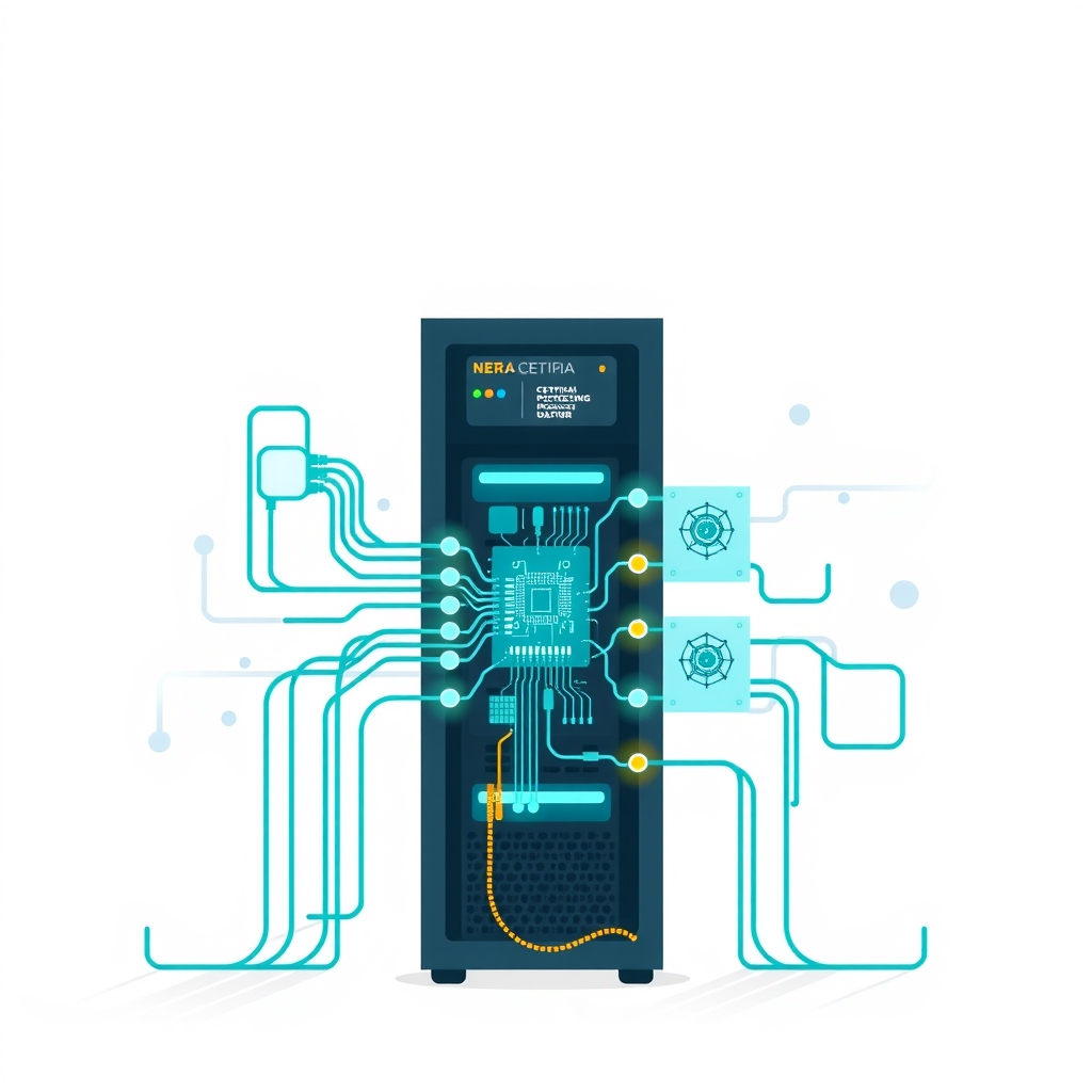 Illustration of AWS Trainium hardware connected to neural network processing units