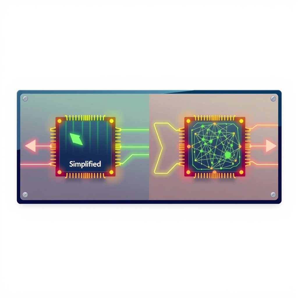 GPUチップ間でのシンプルかつ複雑なデータルーティングを比較したイラスト