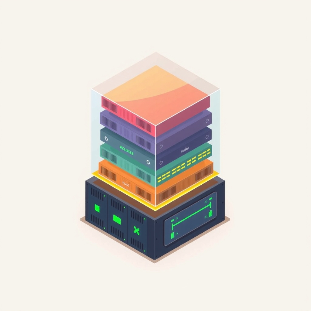 Illustration of hierarchical queue structures on a server rack